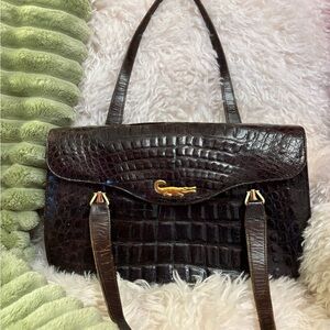 Lacoste Dark Brown Crocodile Pattern Bag